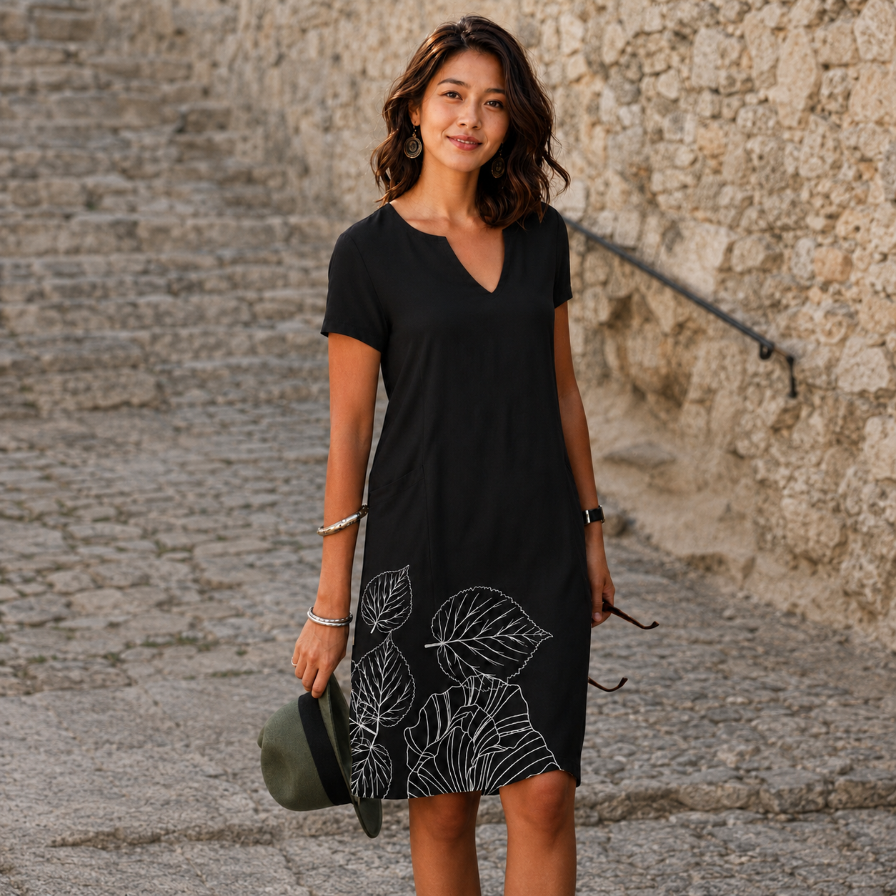 Josette - Lässiges V-Ausschnitt Midikleid