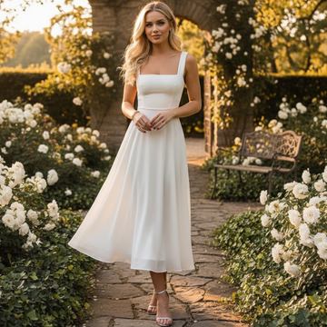 Daniela - Stilvolles Midi-Kleid mit rechteckigem Ausschnitt