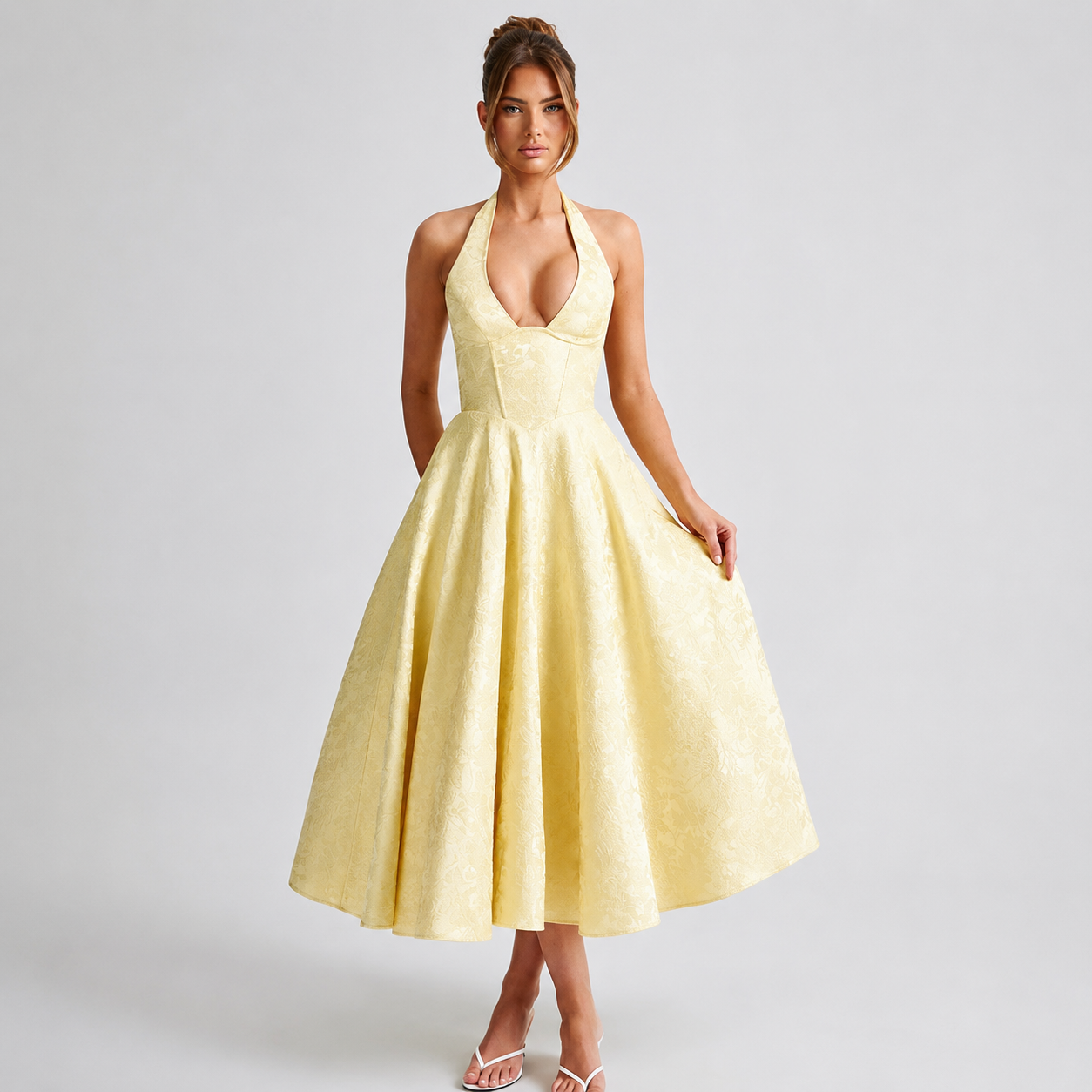 Dahlia - Elegantes V-Ausschnitt Neckholder Ärmelloses Kleid