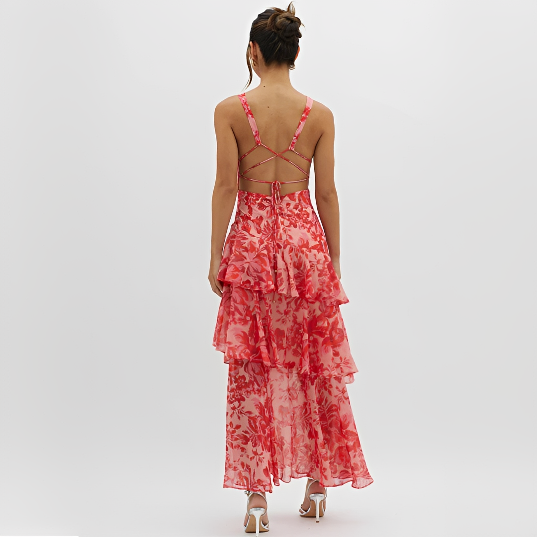 Faye - Elegant fließendes Kleid mit V-Ausschnitt und offenem Rücken