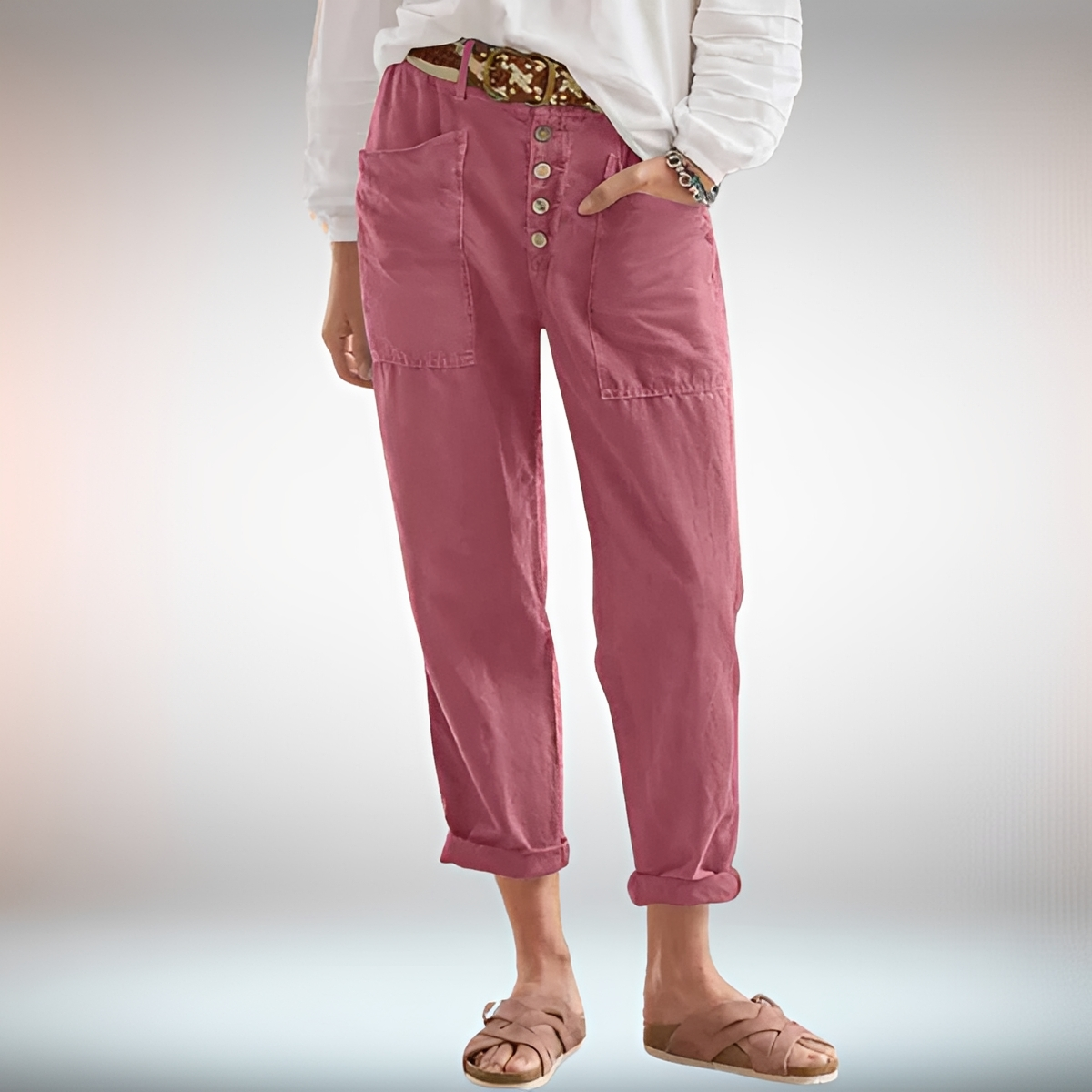 Rhonwen - Stilvolle, locker sitzende Hose mit Knopfleiste