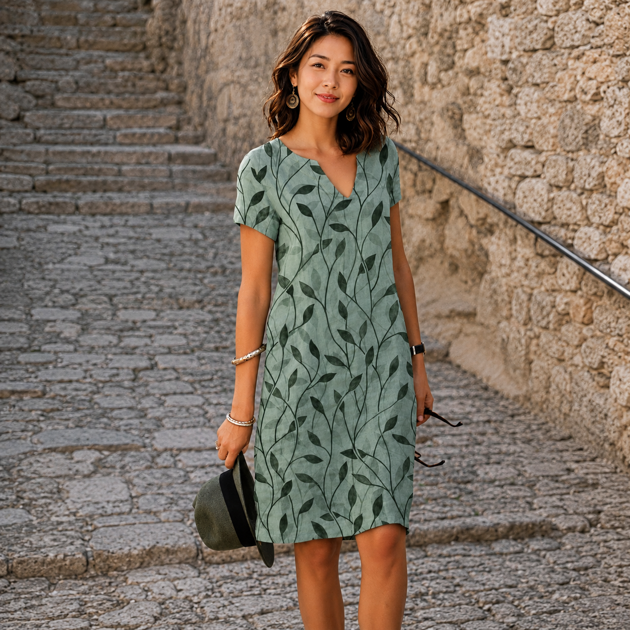 Josette - Lässiges V-Ausschnitt Midikleid