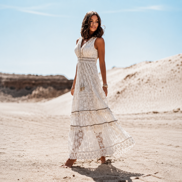 Flossie - Elegantes V-Ausschnitt Hochtaillen Maxikleid