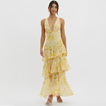 Faye - Elegant fließendes Kleid mit V-Ausschnitt und offenem Rücken