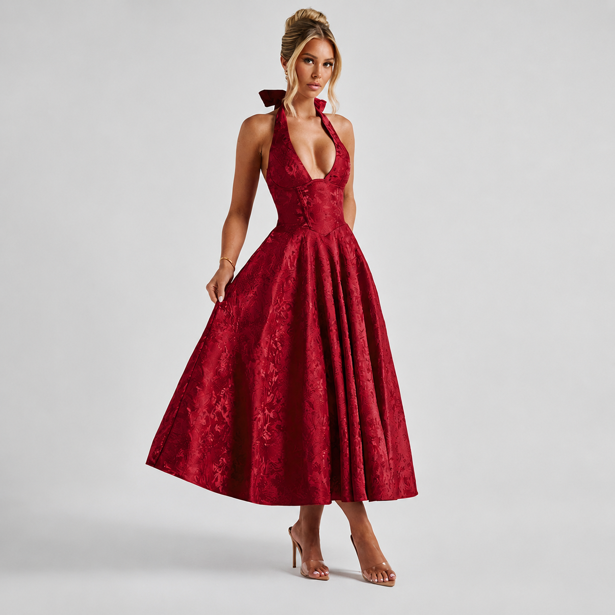 Dahlia - Elegantes V-Ausschnitt Neckholder Ärmelloses Kleid