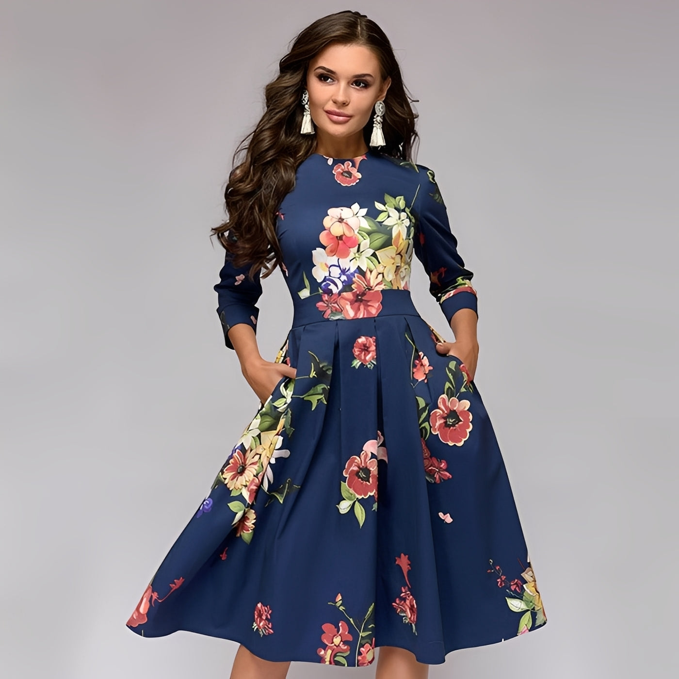 Catherine - Elegantes A-Linien-Kleid mit Blumenmuster für Damen