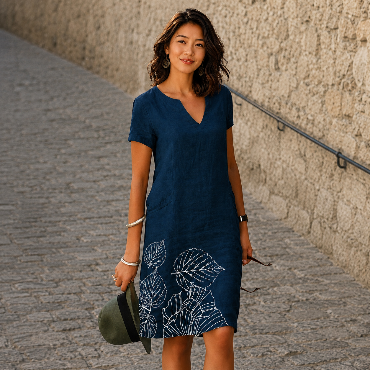 Josette - Lässiges V-Ausschnitt Midikleid