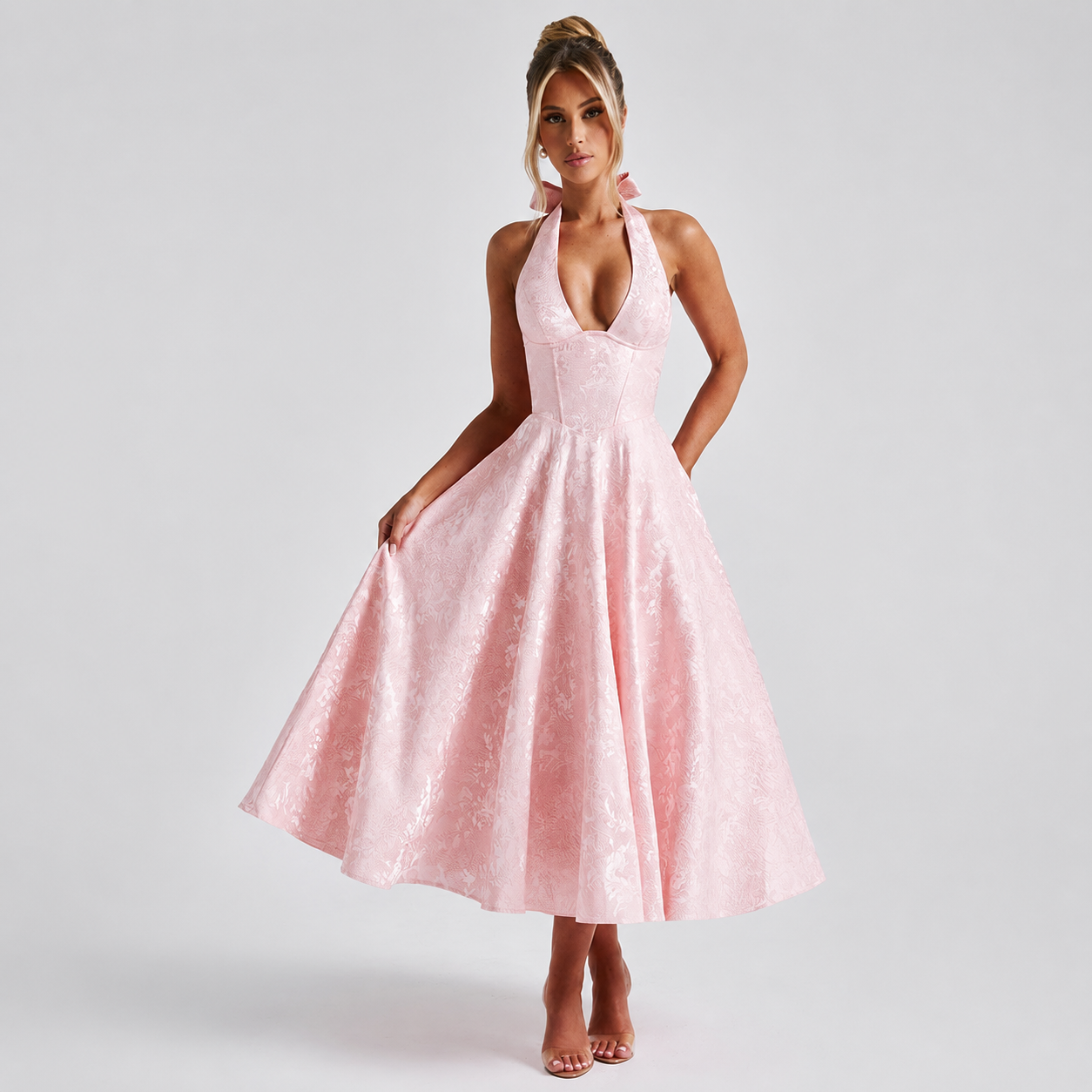 Dahlia - Elegantes V-Ausschnitt Neckholder Ärmelloses Kleid