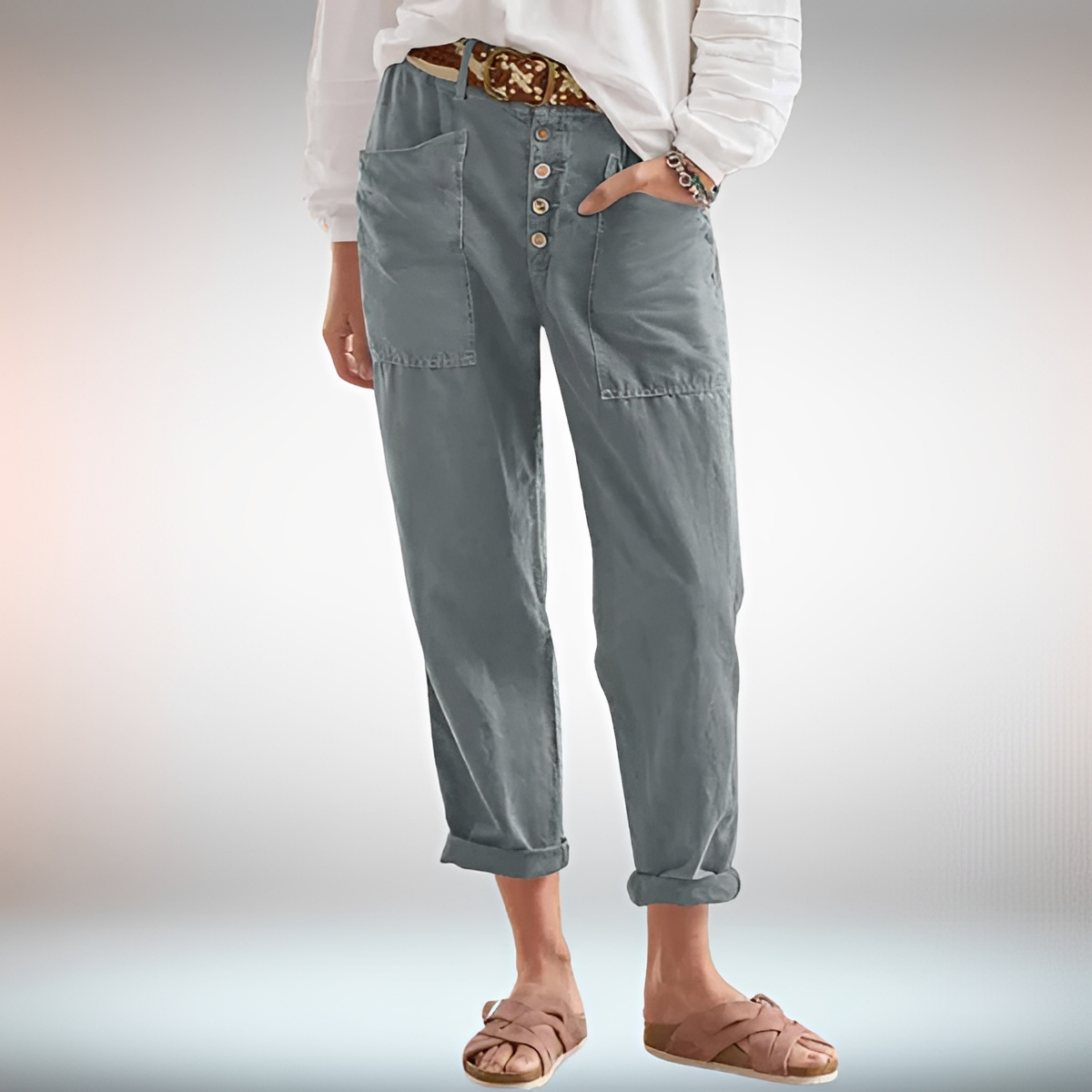 Rhonwen - Stilvolle, locker sitzende Hose mit Knopfleiste