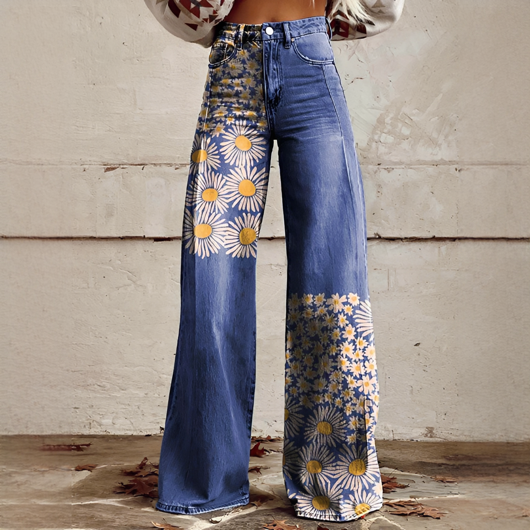 Shelley - Komfortable Weitbeinige Bedruckte Jeans