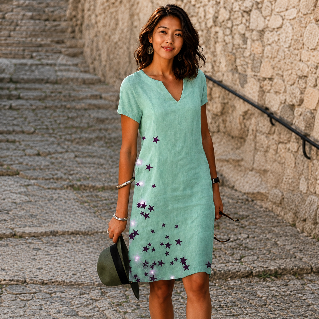 Josette - Lässiges V-Ausschnitt Midikleid