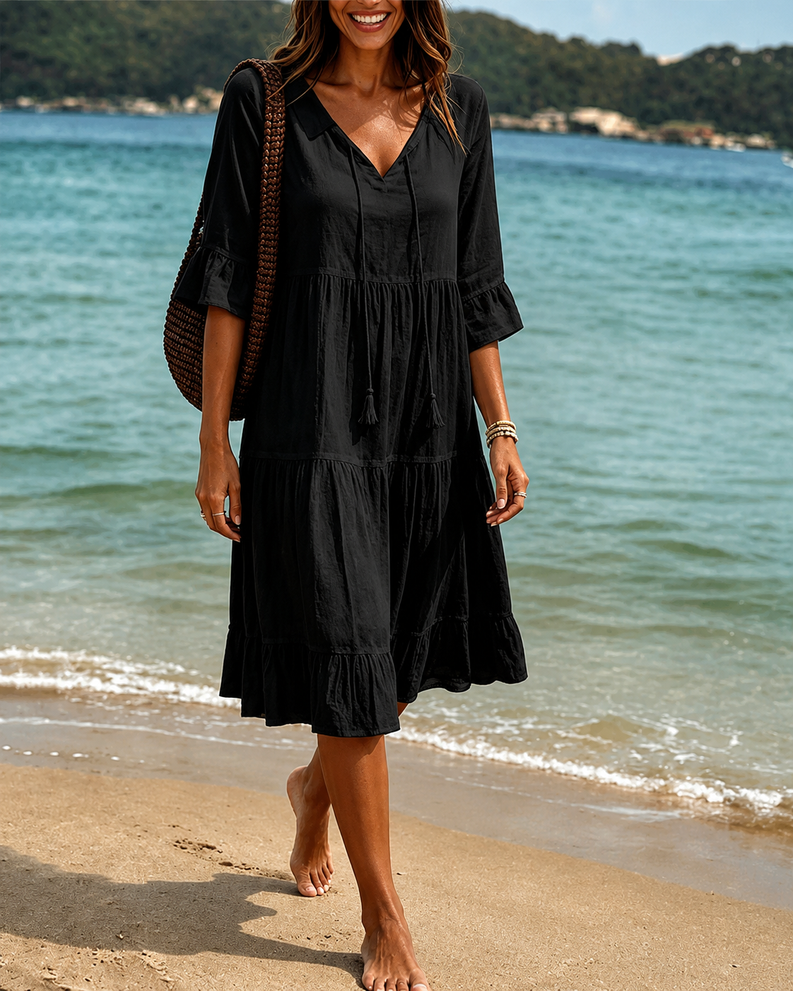 Lorraine - Elegantes V-Ausschnitt-Midikleid