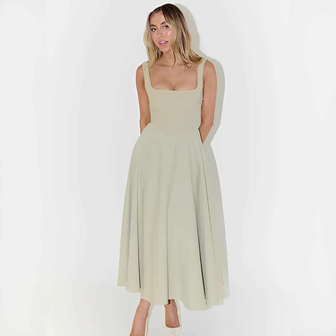 Fioren - Elegantes Midikleid mit Quadrat-Ausschnitt