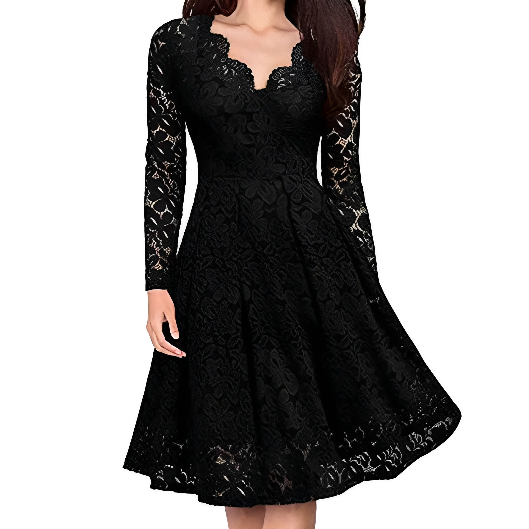Leonie - Klassisches Damenkleid mit langen Ärmeln und V-Ausschnitt