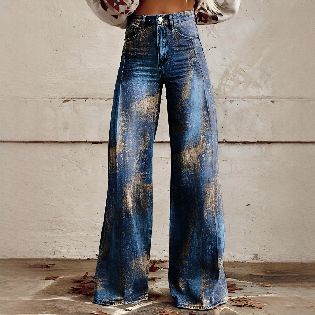 Shelley - Komfortable Weitbeinige Bedruckte Jeans