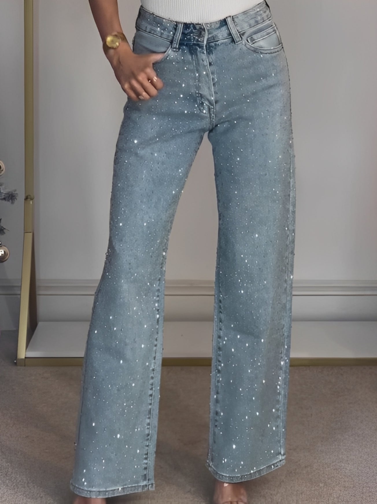 Julia - Glänzende Jeans mit hohem Bund für Frauen