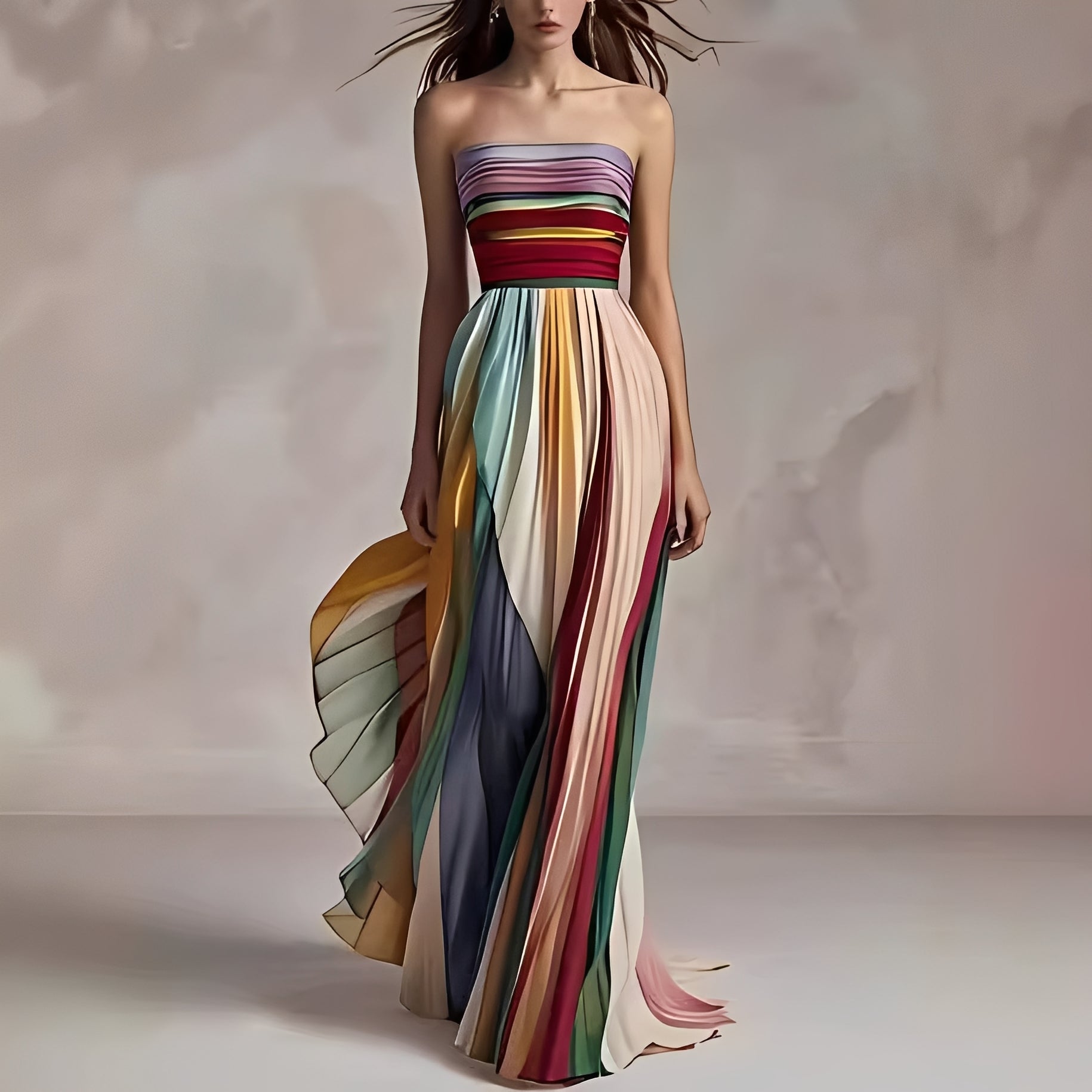 Julie - Farbenfrohes, plissiertes Maxikleid für Damen