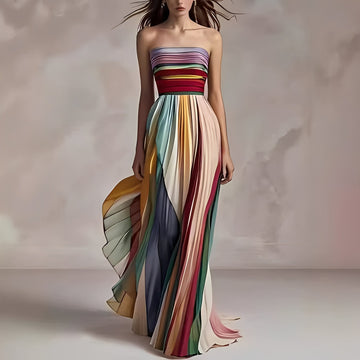 Julie - Farbenfrohes, plissiertes Maxikleid für Damen