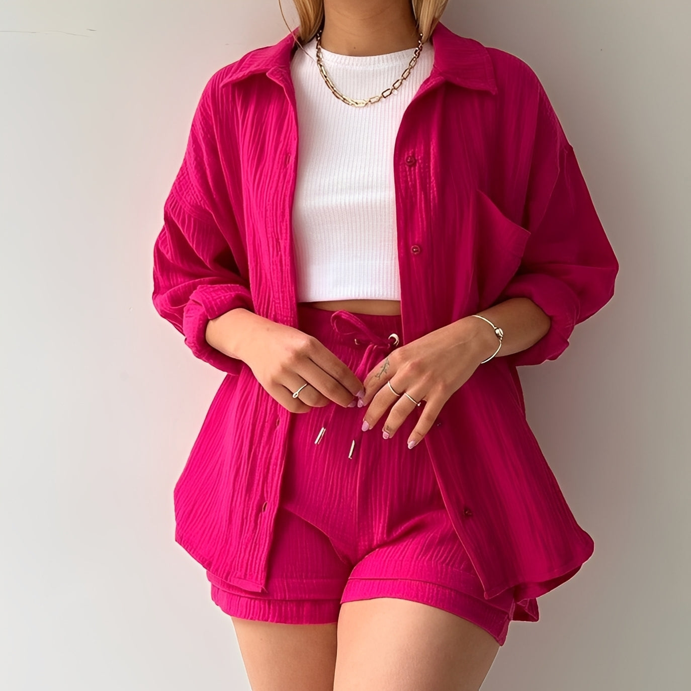 Julia - Lässiges Set mit Reverskragen und hoher Taille für Damen
