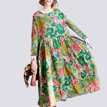 Terry - Elegantes langes Maxikleid mit floralem Muster für Frauen