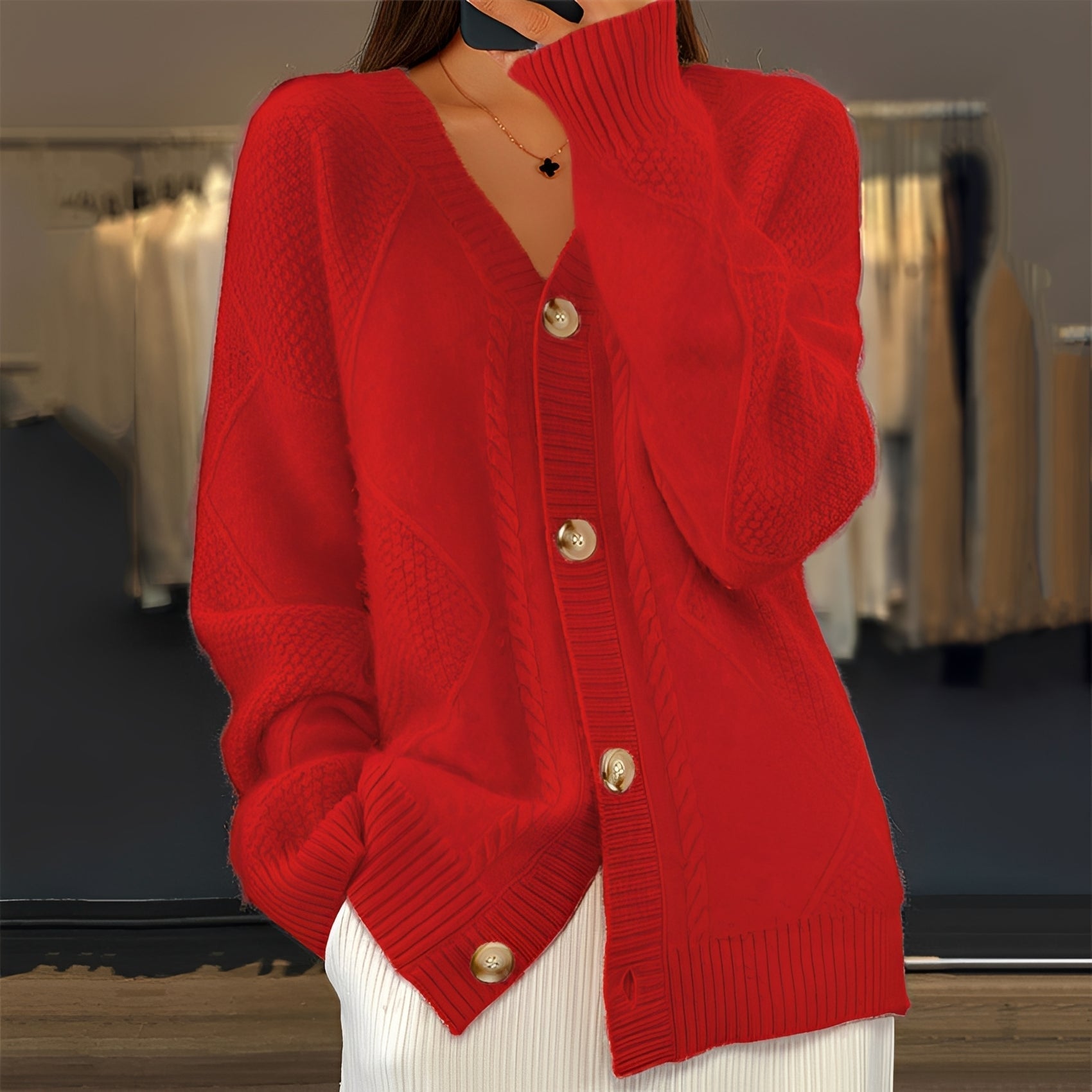 Lauren - Stilvoller Damen-Cardigan mit großen Knöpfen