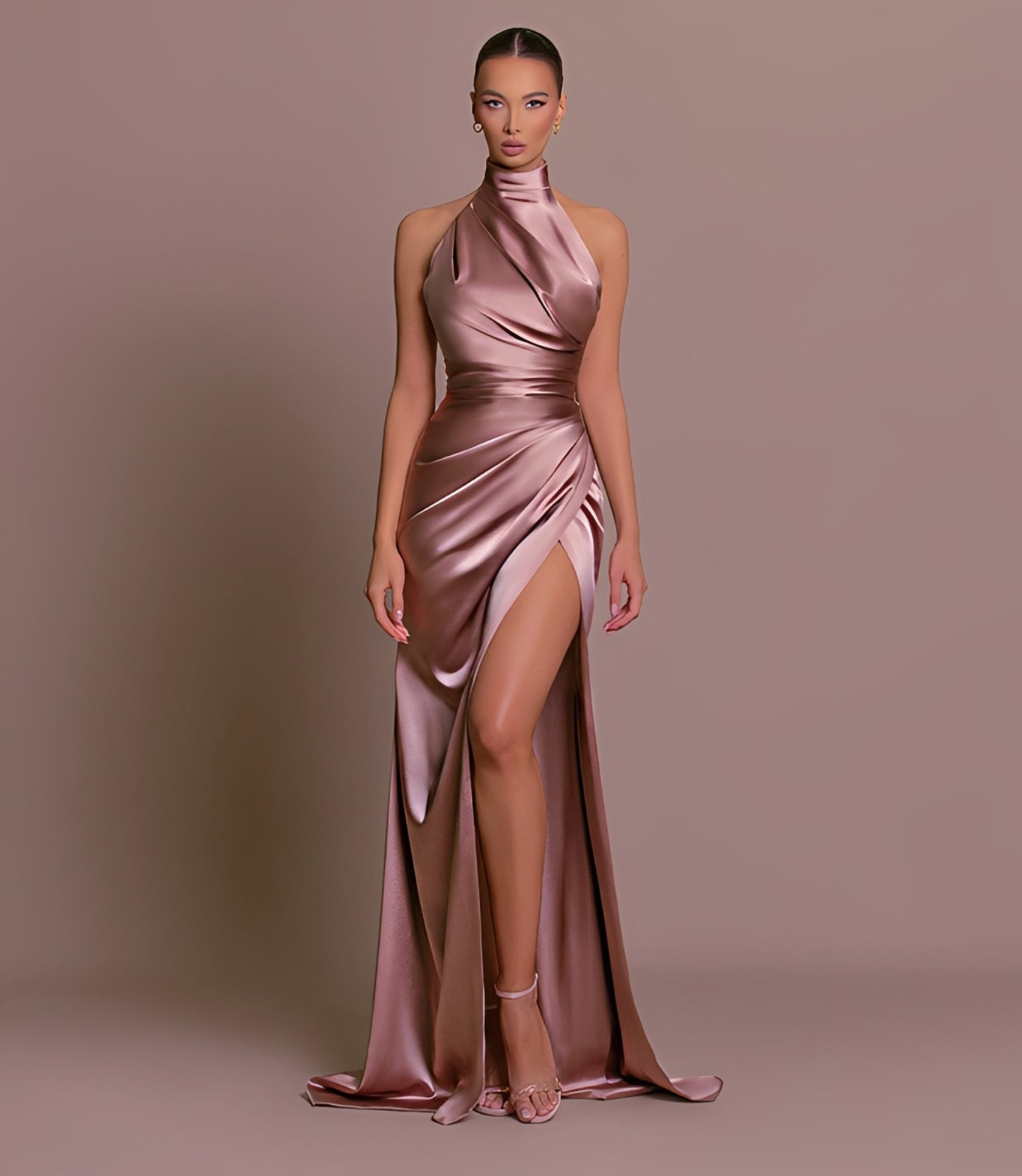 Margie - Elegantes Neckholder-Kleid mit hohem Schlitz für Damen