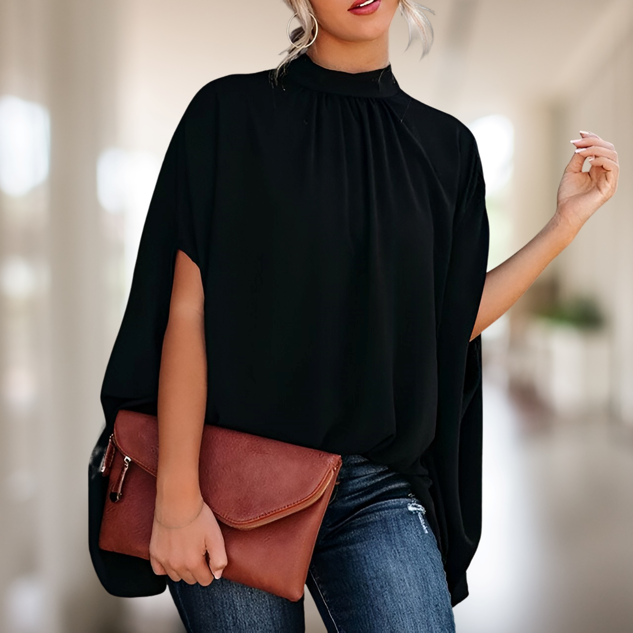 Zara – Weit geschnittene Bluse mit V-Ausschnitt