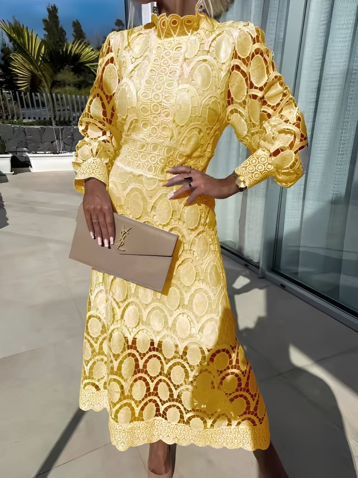 Madeline - Elegantes langes Damenkleid mit Ärmeln