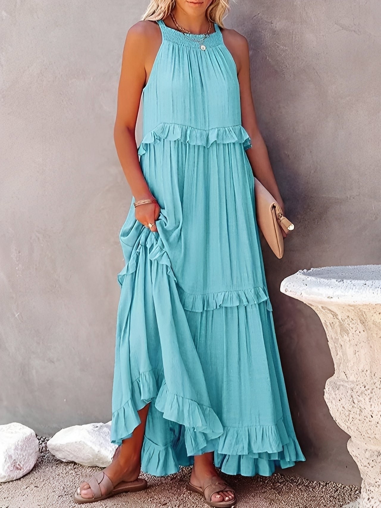Zanna - Elegantes ärmelloses Kleid mit Rüschen für Frauen