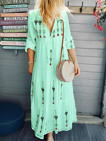 Jean - Damen-Boho-Kleid mit V-Ausschnitt und Blumenmuster