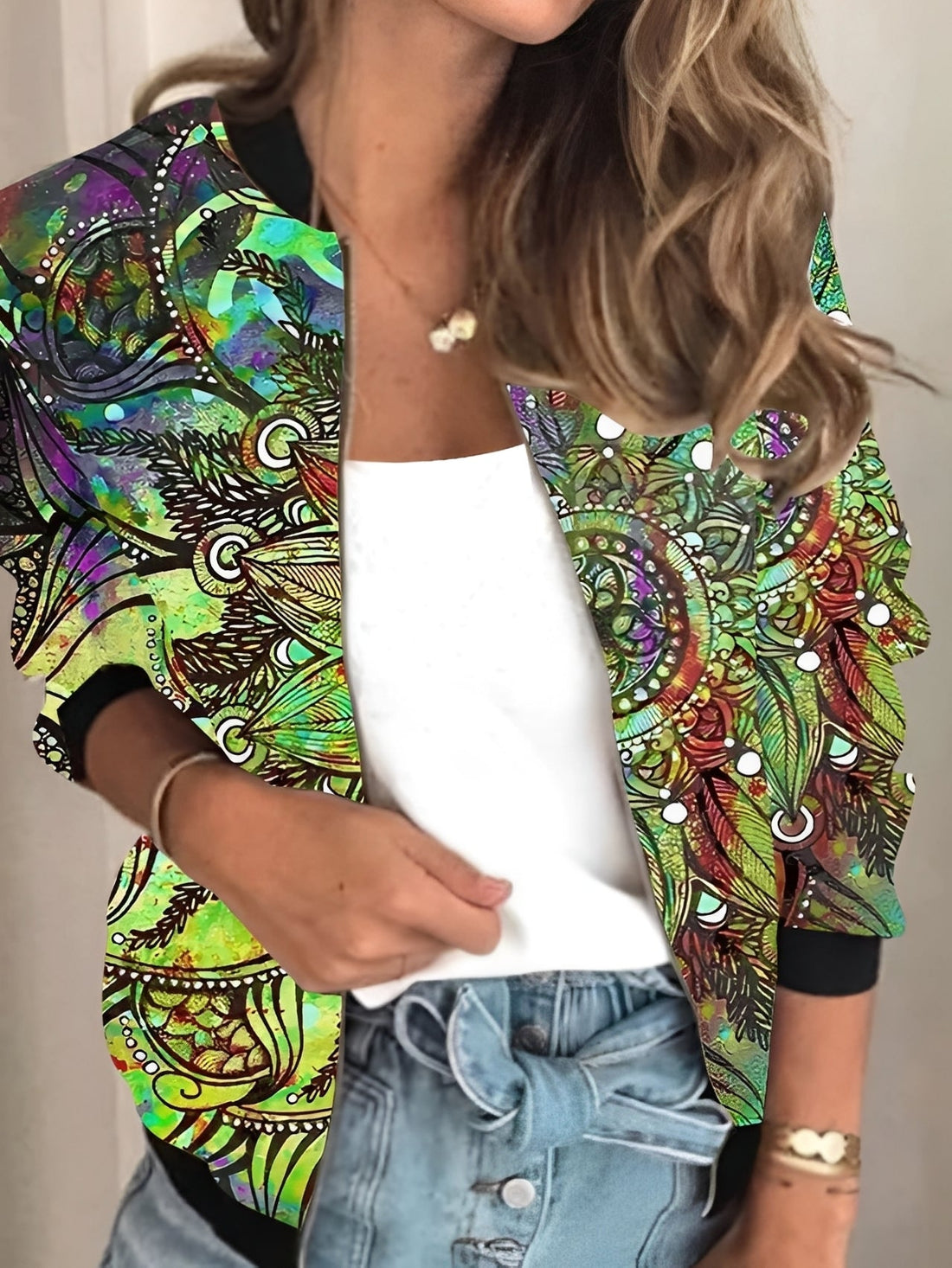 Elsie - Modische Damenjacke mit Reißverschluss und Blumenmuster