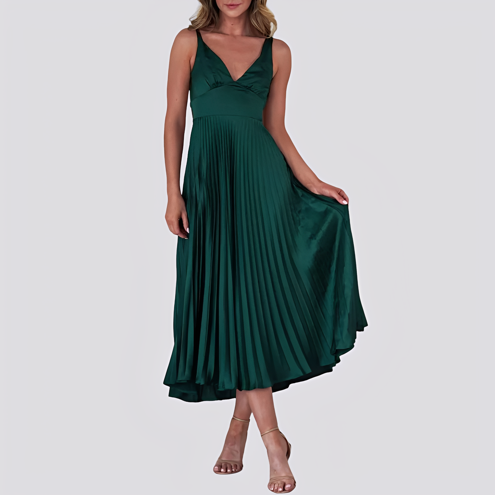 Sabrina - Elegantes Damen-Maxikleid mit Plissee und V-Ausschnitt