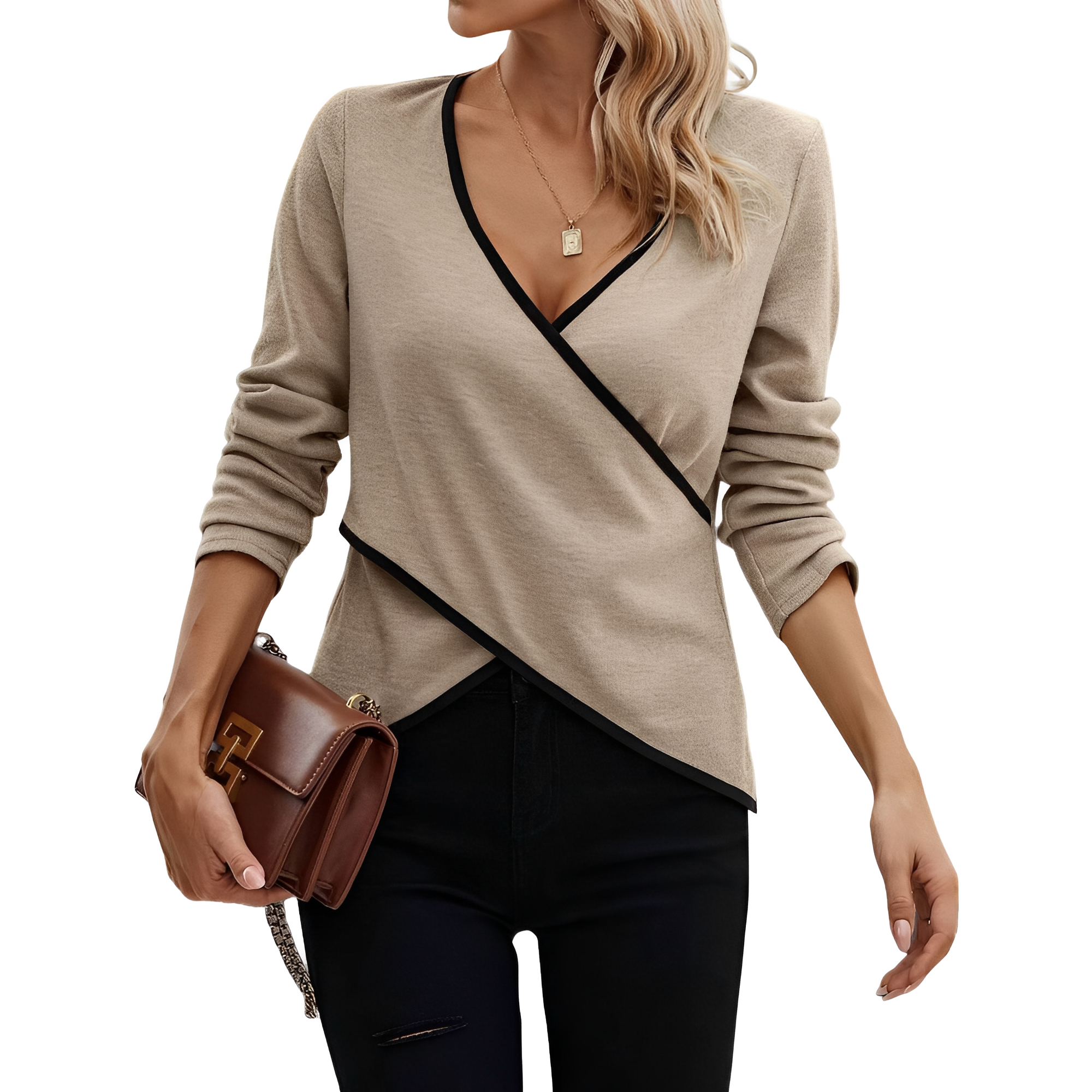 Rachel - Modisches Damen-Langarmshirt mit V-Ausschnitt