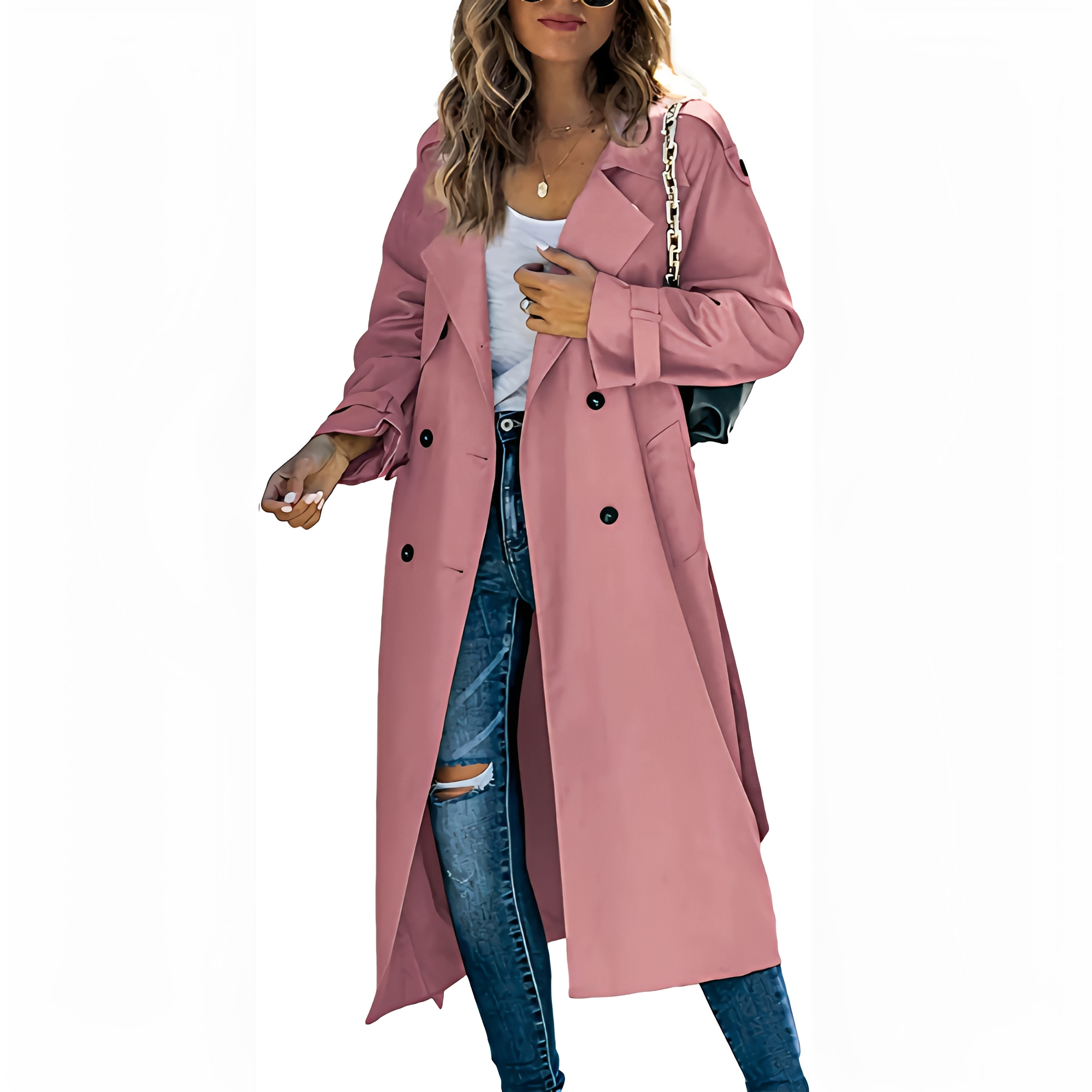 Jodie - Eleganter langer Damen-Trenchcoat mit Zweireiher