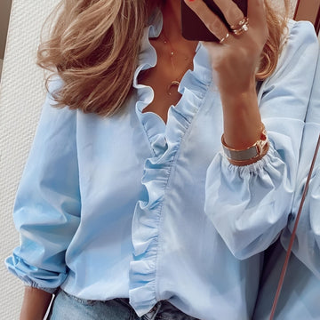 Martha - Elegante Bluse mit Rüschen und V-Ausschnitt für Frauen