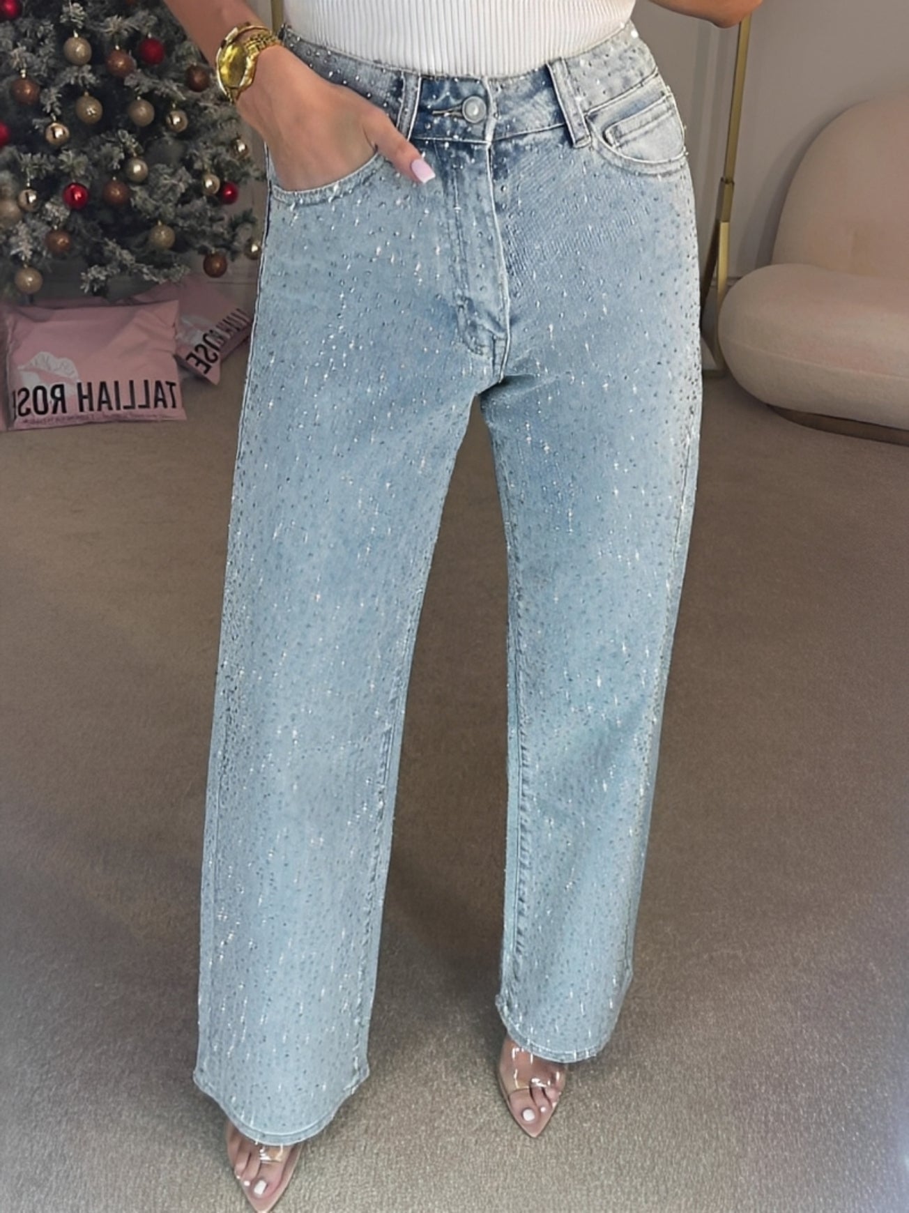 Julia - Glänzende Jeans mit hohem Bund für Frauen