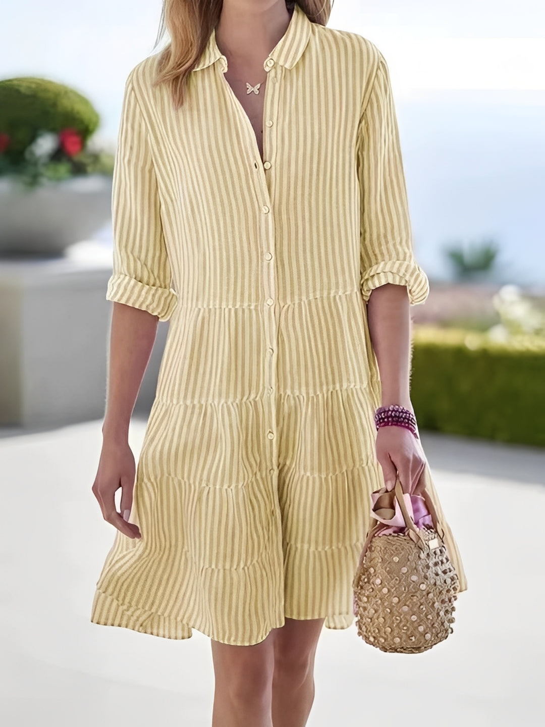 Lindy - Lässiges Kleid mit Streifen und Reverskragen für Damen
