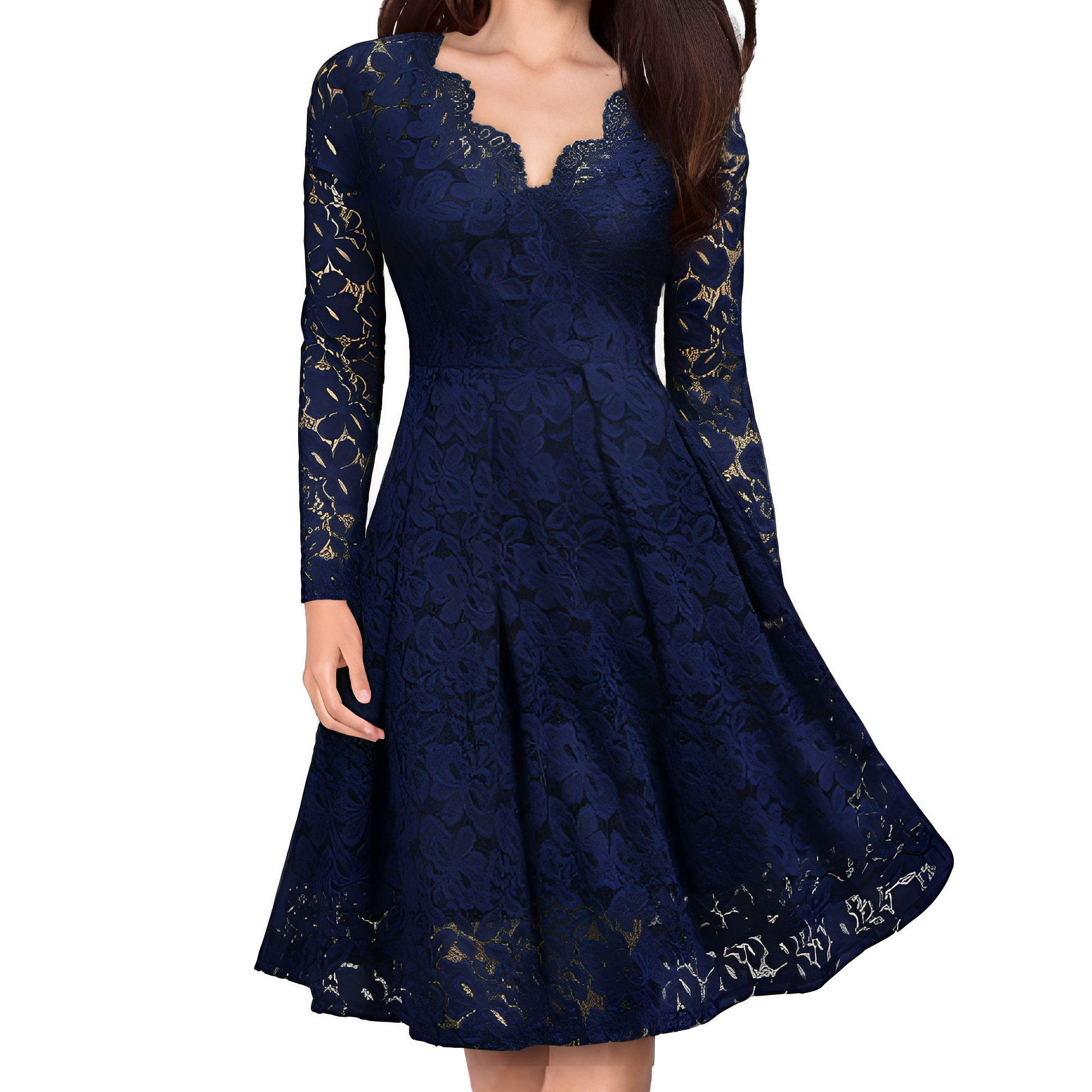 Leonie - Klassisches Damenkleid mit langen Ärmeln und V-Ausschnitt