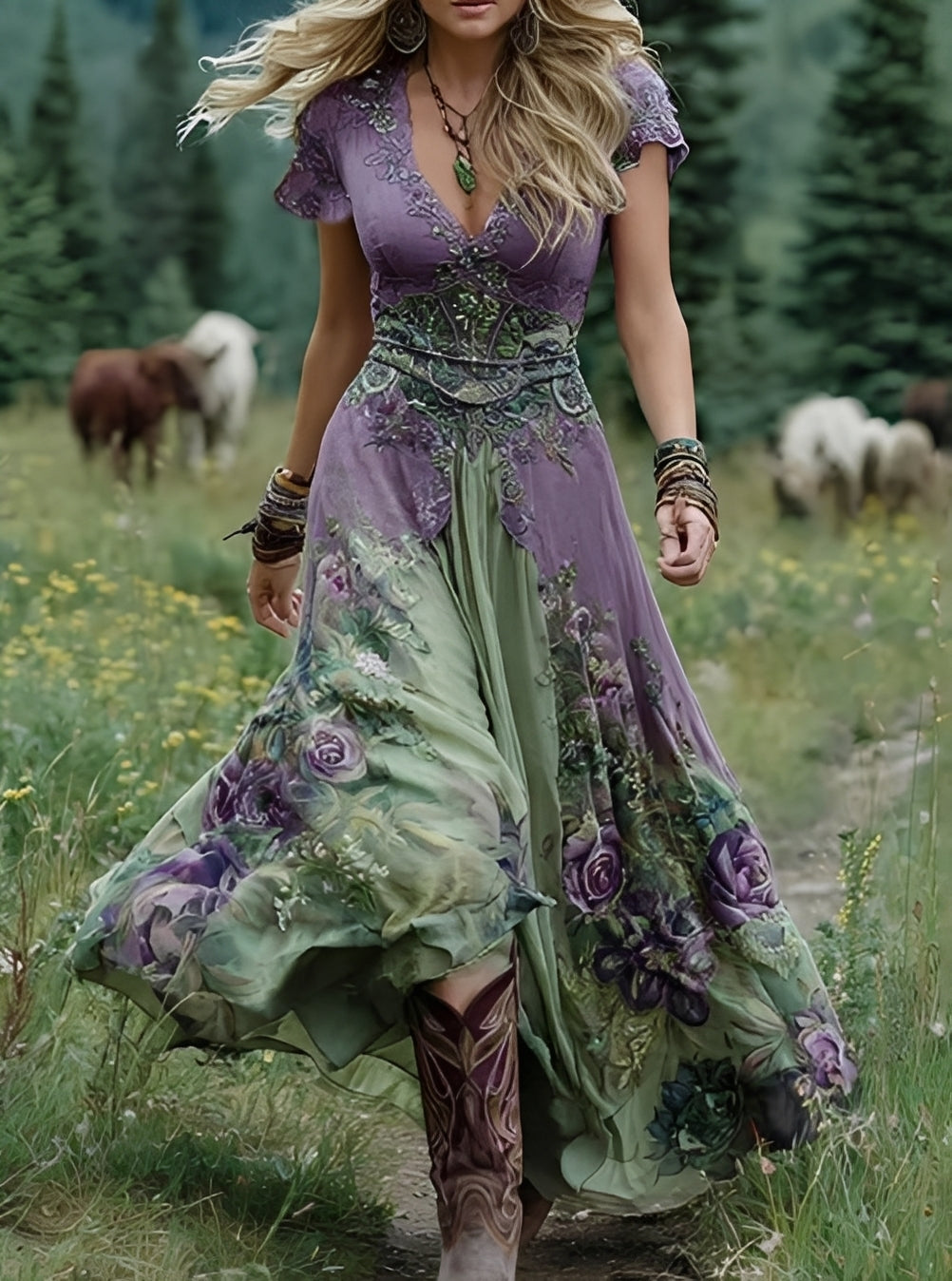 Erica - Elegantes langes Kleid mit floralem Muster für Frauen