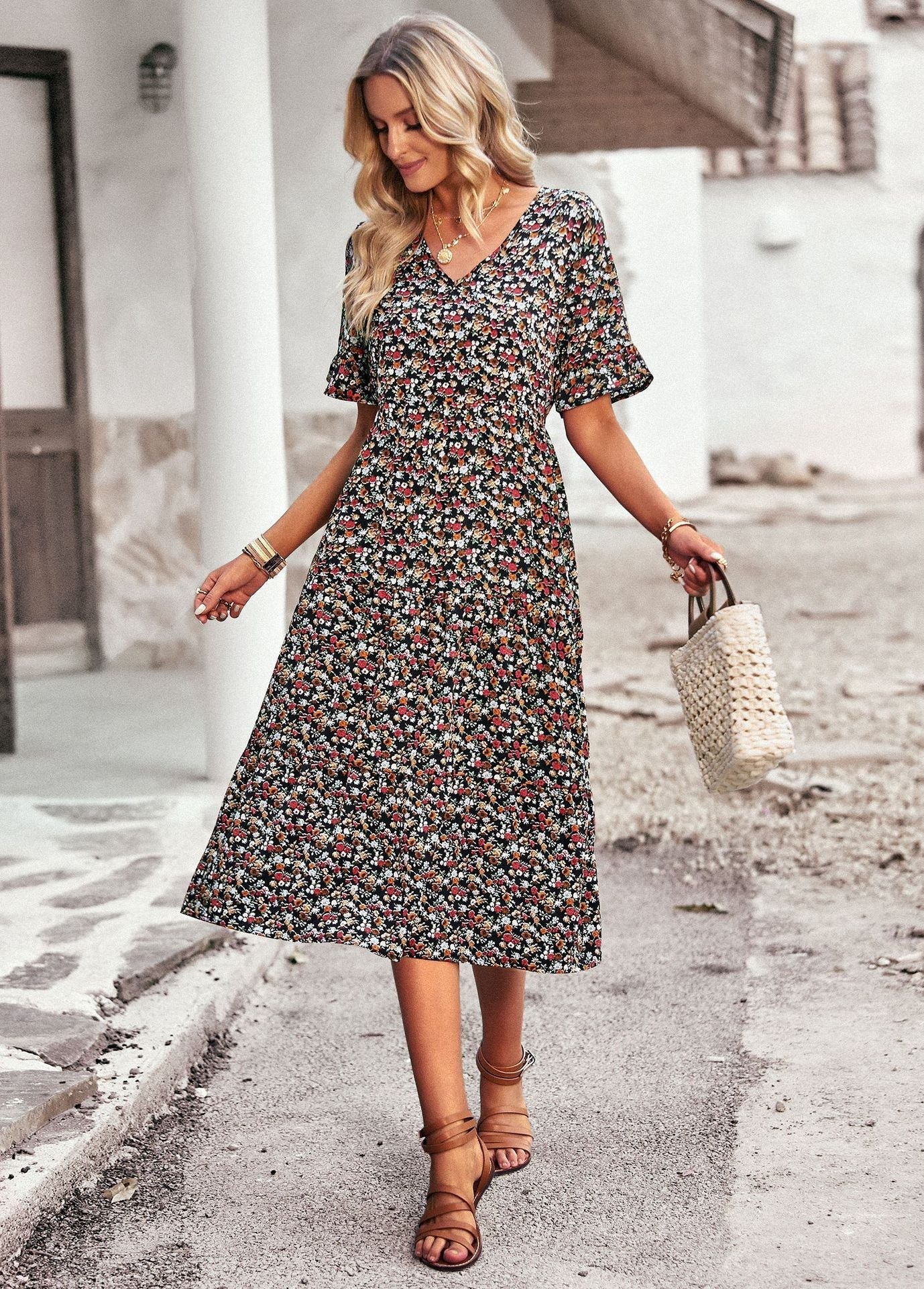 Karly - Angenehmes Midikleid mit floralen Mustern für Damen