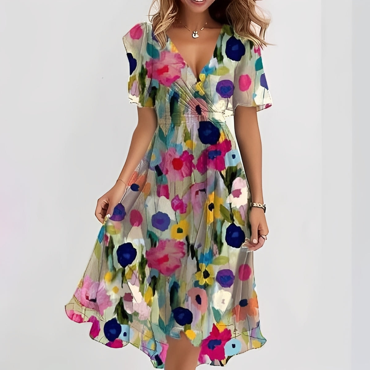 Gemma - Damen-Midikleid mit geschmackvollen kurzen Ärmeln