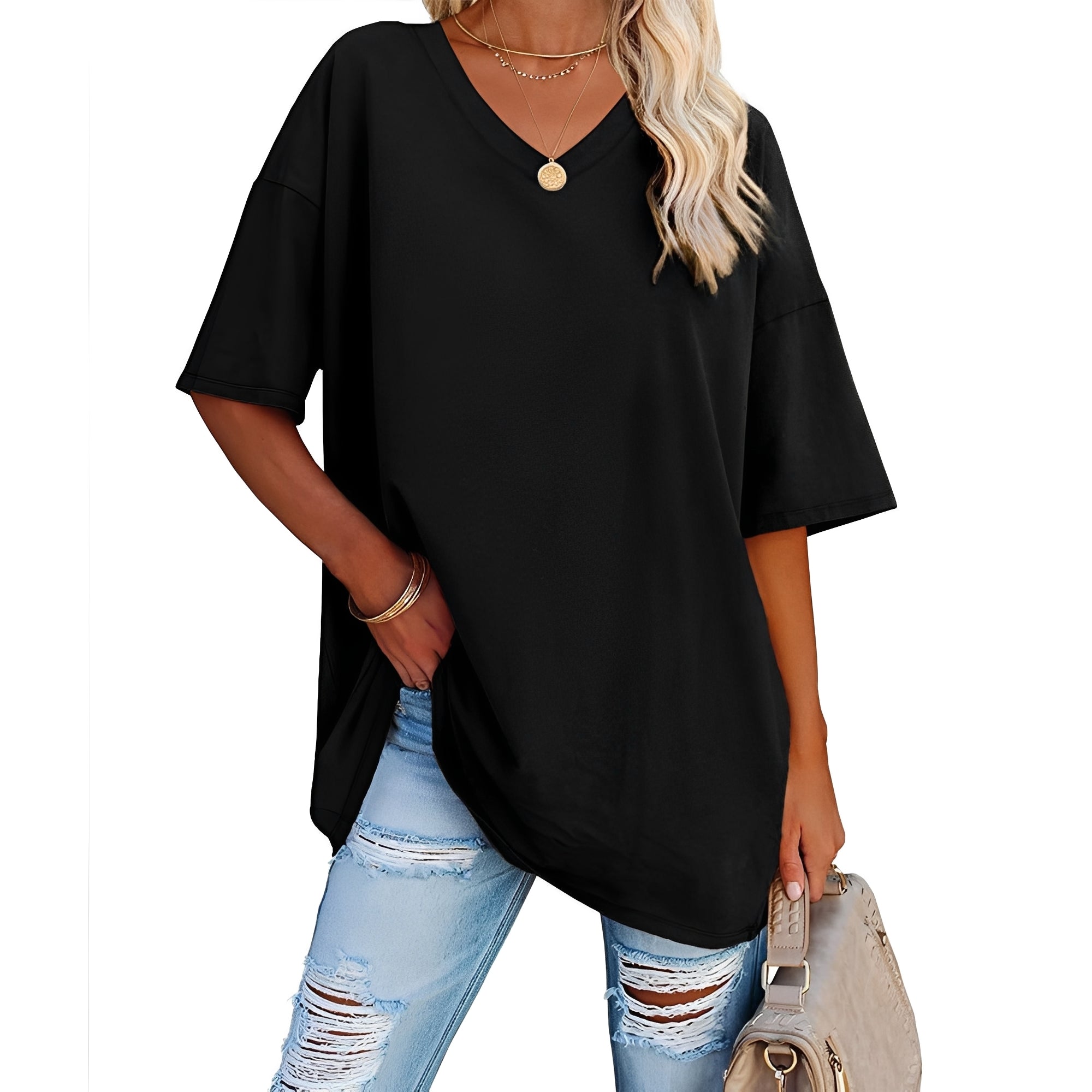 Caroline - Damen-Shirt mit lockerem Schnitt und V-Ausschnitt