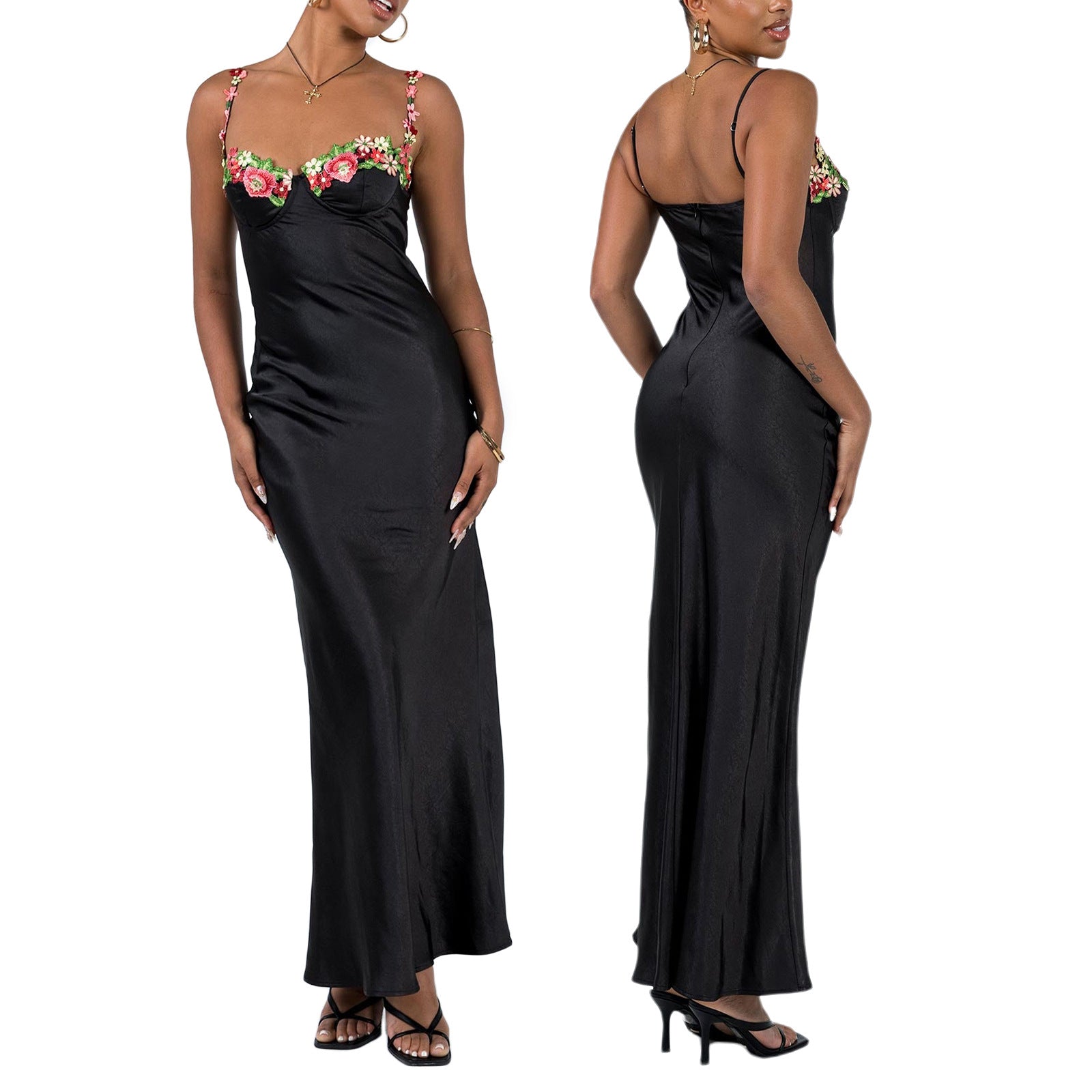 Daniella - Elegantes, langes Kleid mit Blumenstickerei für Damen