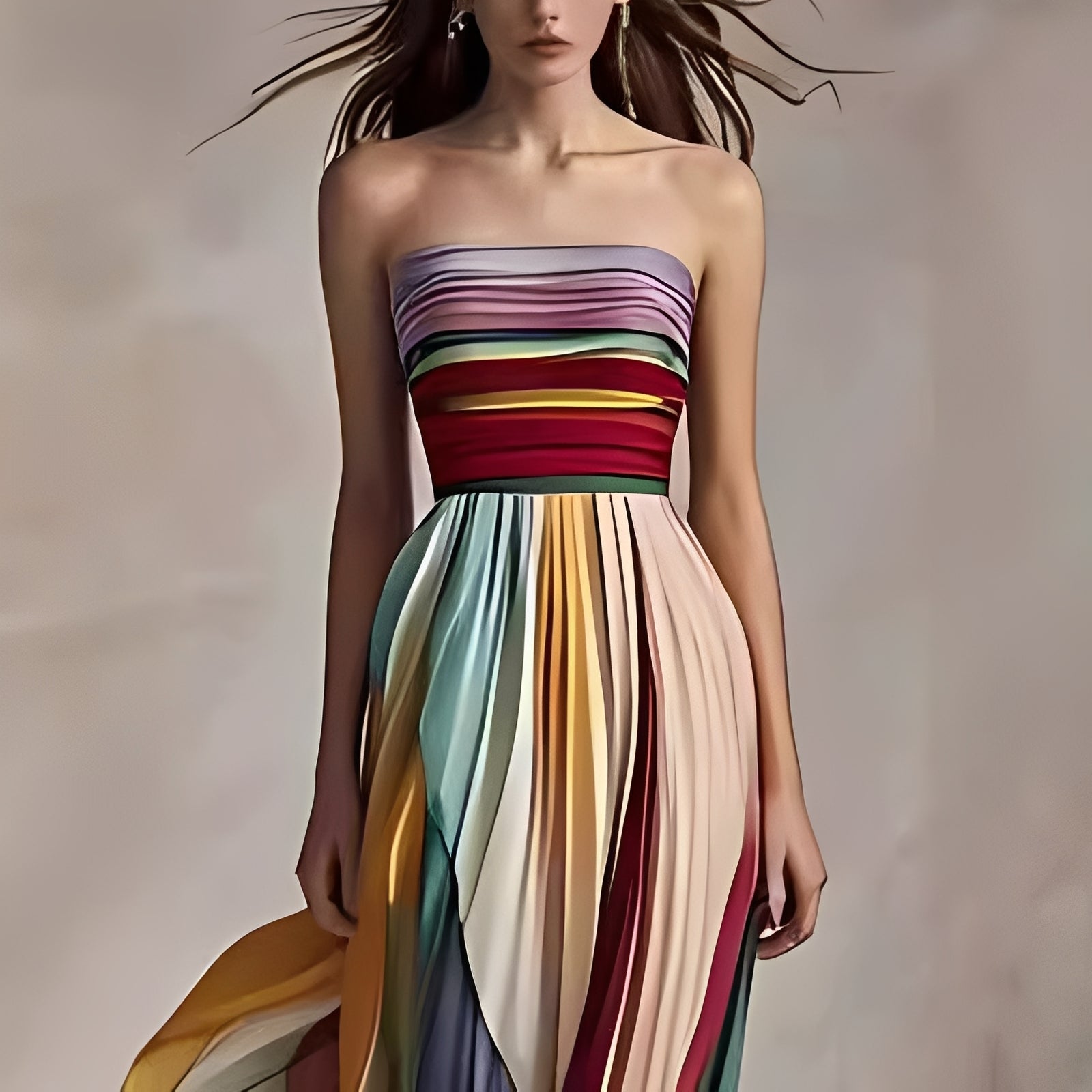 Amelia - Farbiges Swing-Maxikleid für Damen
