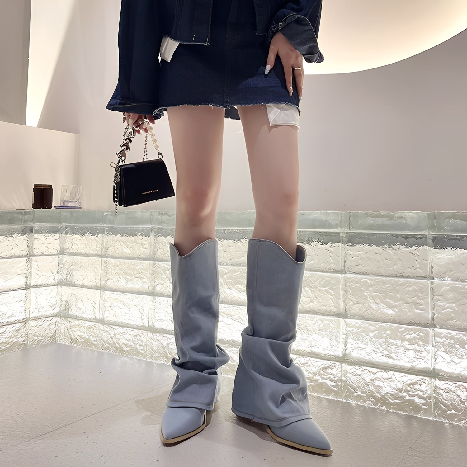 Gabrielle - Schicke Damen-Ritterstiefel aus Jeansstoff