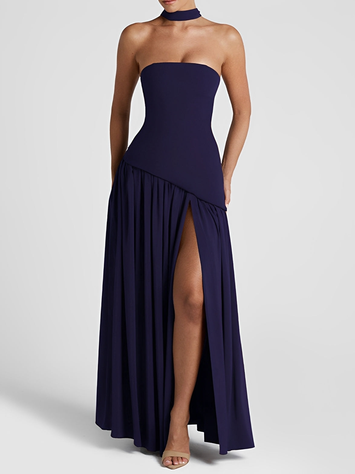 Georgia - Stilvolles schulterfreies Kleid mit hohem Schlitz für Damen
