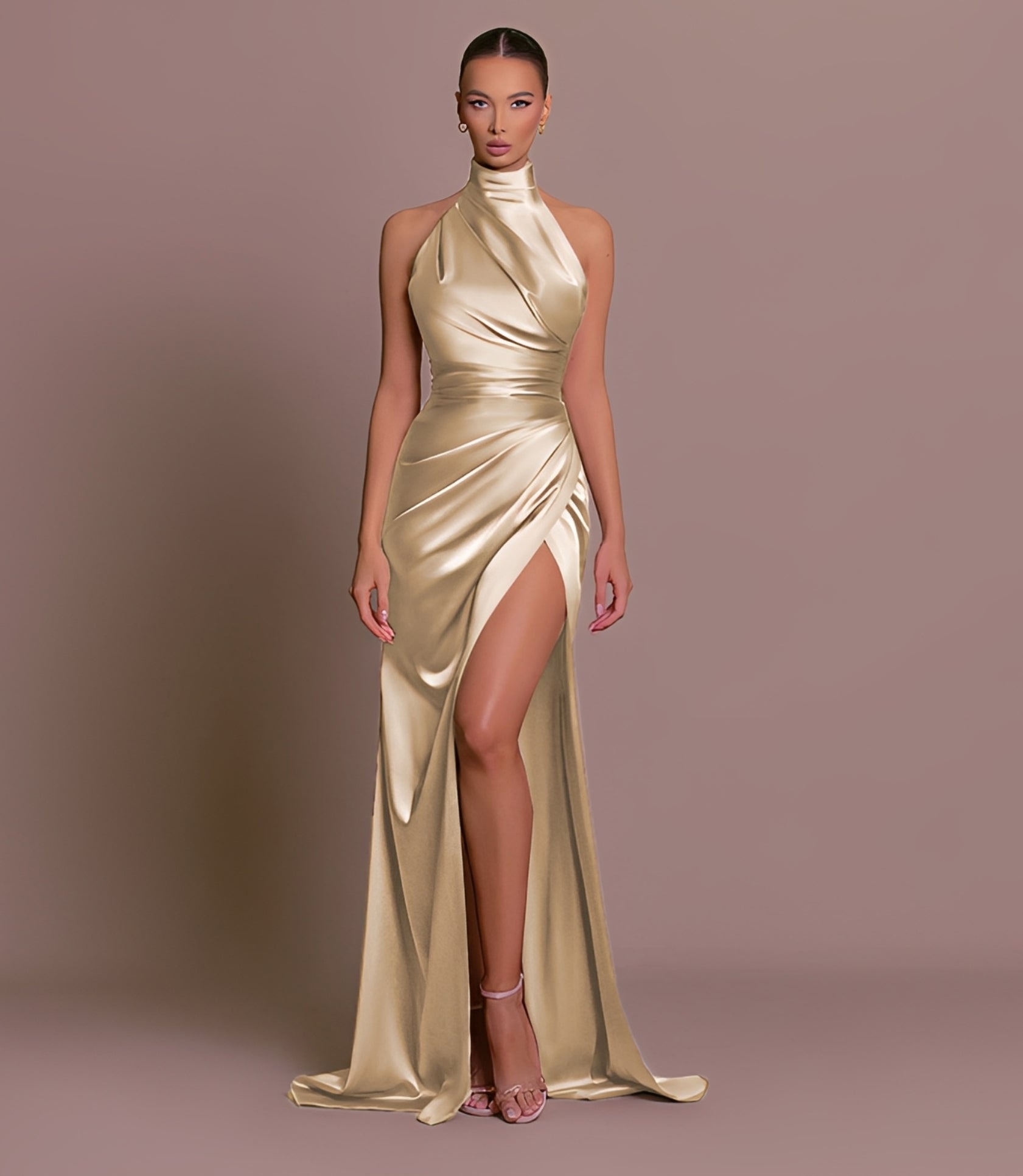 Margie - Elegantes Neckholder-Kleid mit hohem Schlitz für Damen