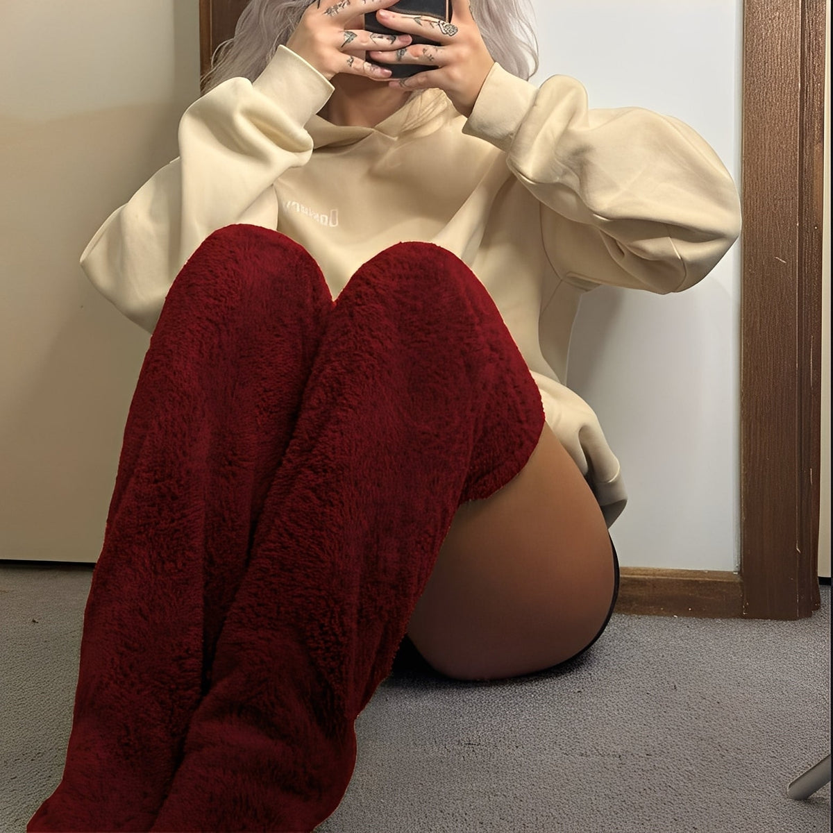 Camellia - Warme Winter-Damensocken über das Knie