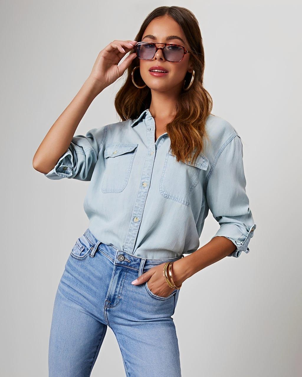 Rachel - Klassisches Damen-Jeanshemd mit langen Ärmeln