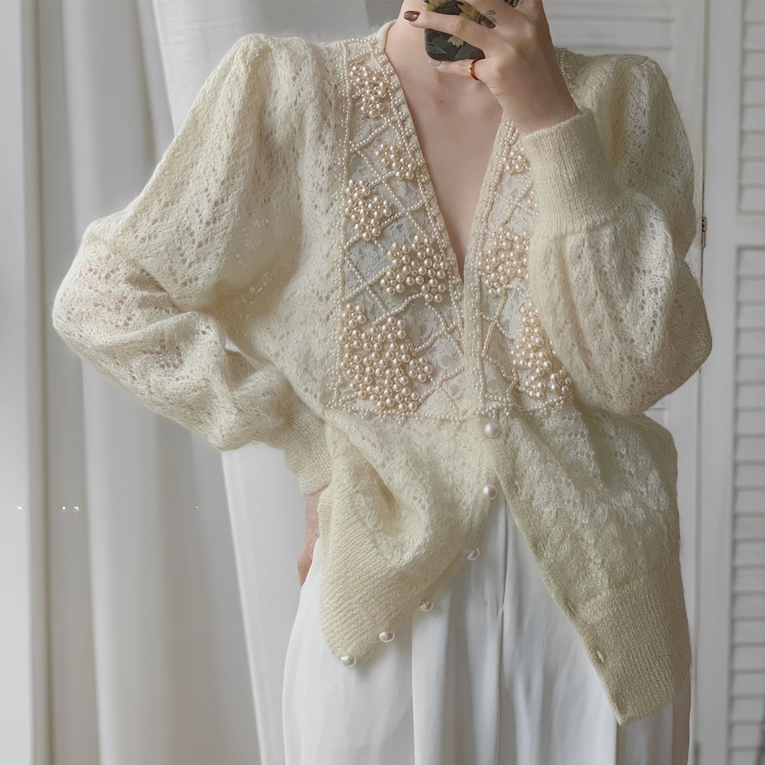Rachael - Eleganter Langarm-Cardigan mit Perlen für Frauen